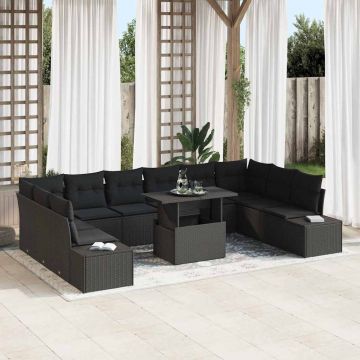 vidaXL Set de canapele pentru grădină 11 pcs Negru 100 x 55 x 73 cm