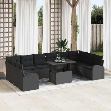 vidaXL Set de canapele pentru grădină 11 pcs Negru 100 x 55 x 73 cm