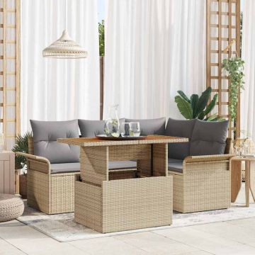 vidaXL Set de canapele pentru grădină 5 pcs bej și gri deschis