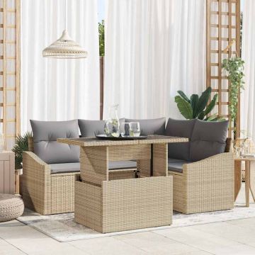 vidaXL Set de canapele pentru grădină 5 pcs bej și gri deschis