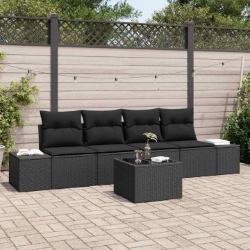 vidaXL Set de canapele pentru grădină 5 pcs Negru 55 x 55 x 37 cm