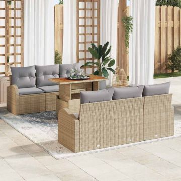vidaXL Set de canapele pentru grădină 7 pcs bej și gri deschis