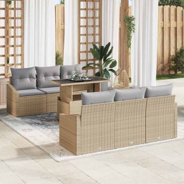 vidaXL Set de canapele pentru grădină 7 pcs bej și gri deschis
