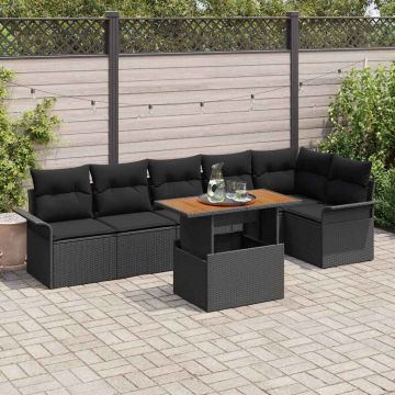 vidaXL Set de canapele pentru grădină 7 pcs Negru 100 x 55 x 73 cm