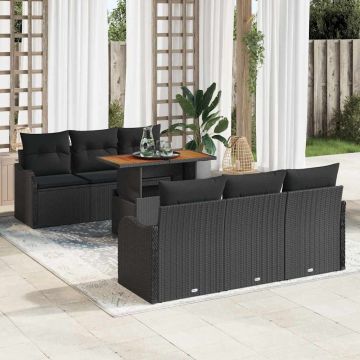 vidaXL Set de canapele pentru grădină 7 pcs Negru 100 x 55 x 73 cm