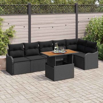 vidaXL Set de canapele pentru grădină 7 pcs Negru 100 x 55 x 73 cm