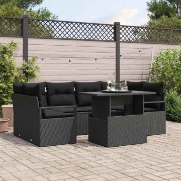 vidaXL Set de canapele pentru grădină 7 pcs Negru 100 x 55 x 73 cm