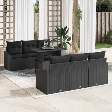 vidaXL Set de canapele pentru grădină 7 pcs Negru 100 x 55 x 73 cm