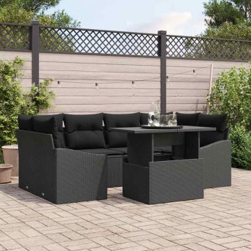 vidaXL Set de canapele pentru grădină 7 pcs Negru 100 x 55 x 73 cm