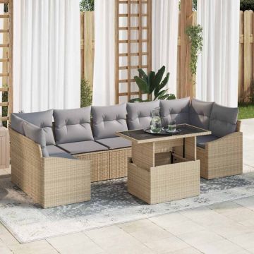 vidaXL Set de canapele pentru grădină 8 pcs bej și gri deschis