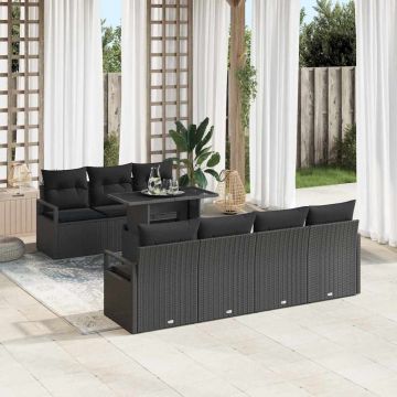 vidaXL Set de canapele pentru grădină 8 pcs Negru 100 x 55 x 73 cm