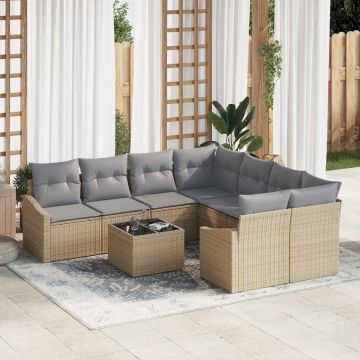 vidaXL Set de canapele pentru grădină 9 pcs Beige și gri deschis