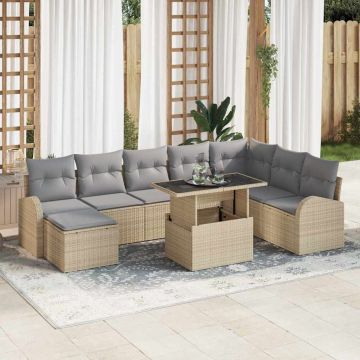 vidaXL Set de canapele pentru grădină 9 pcs bej și gri deschis