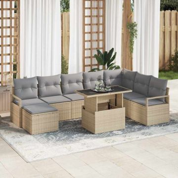 vidaXL Set de canapele pentru grădină 9 pcs bej și gri deschis