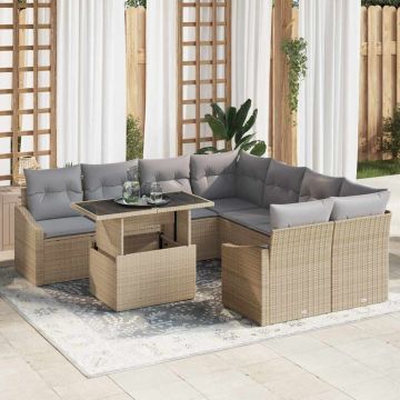 vidaXL Set de canapele pentru grădină 9 pcs bej și gri deschis
