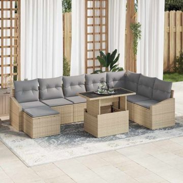 vidaXL Set de canapele pentru grădină 9 pcs bej și gri deschis