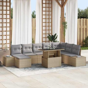vidaXL Set de canapele pentru grădină 9 pcs bej și gri deschis