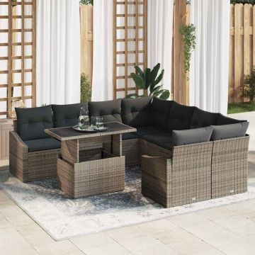 vidaXL Set de canapele pentru grădină 9 pcs Gri 100 x 55 x 73 cm