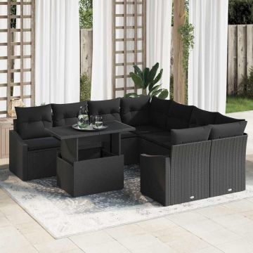 vidaXL Set de canapele pentru grădină 9 pcs Negru 100 x 55 x 73 cm