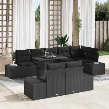 vidaXL Set de canapele pentru grădină 9 pcs Negru 100 x 55 x 73 cm