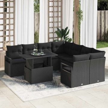 vidaXL Set de canapele pentru grădină 9 pcs Negru 100 x 55 x 73 cm