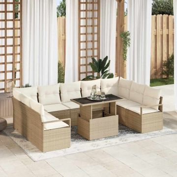 vidaXL Set de canapele pentru grădină cu pernă 10 pcs bej și crem