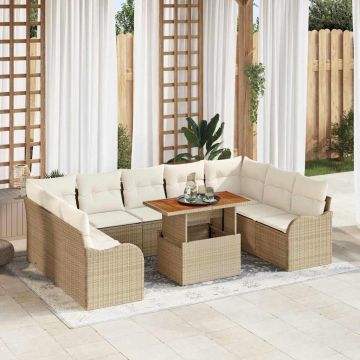 vidaXL Set de canapele pentru grădină cu pernă 10 pcs bej și crem