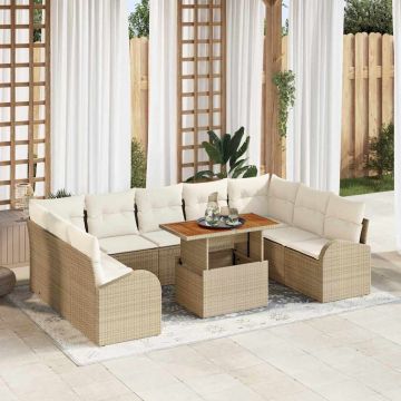 vidaXL Set de canapele pentru grădină cu pernă 10 pcs bej și crem