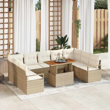 vidaXL Set de canapele pentru grădină cu pernă 10 pcs Bej și crem