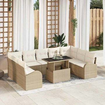 vidaXL Set de canapele pentru grădină cu pernă 10 pcs bej și crem