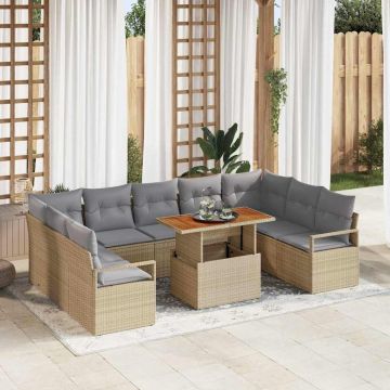 vidaXL Set de canapele pentru grădină cu pernă 10 pcs Bej și gri