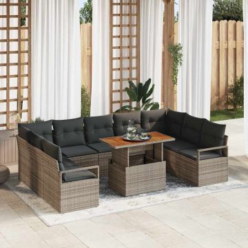 vidaXL Set de canapele pentru grădină cu pernă 10 pcs Gri și Brown