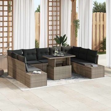 vidaXL Set de canapele pentru grădină cu pernă 10 pcs Gri