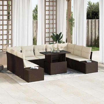 vidaXL Set de canapele pentru grădină cu pernă 10 pcs maro și crem