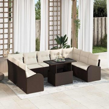 vidaXL Set de canapele pentru grădină cu pernă 10 pcs maro și crem
