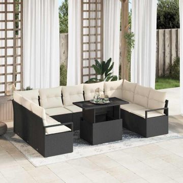 vidaXL Set de canapele pentru grădină cu pernă 10 pcs negru și crem