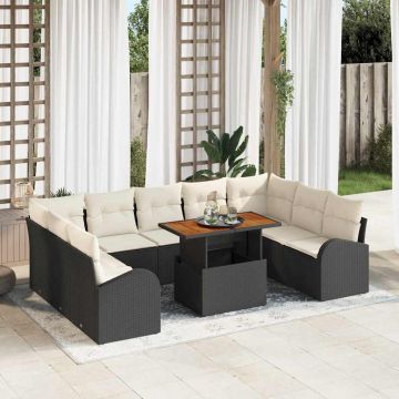 vidaXL Set de canapele pentru grădină cu pernă 10 pcs negru și crem