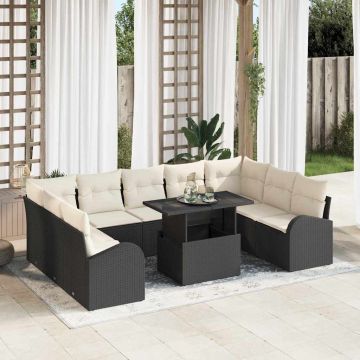 vidaXL Set de canapele pentru grădină cu pernă 10 pcs negru și crem