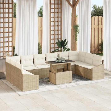 vidaXL Set de canapele pentru grădină cu pernă 11 pcs bej și crem