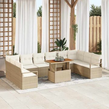 vidaXL Set de canapele pentru grădină cu pernă 11 pcs Bej și crem