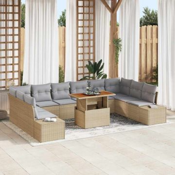 vidaXL Set de canapele pentru grădină cu pernă 11 pcs Bej și gri