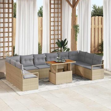 vidaXL Set de canapele pentru grădină cu pernă 11 pcs Bej și gri