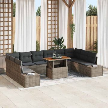 vidaXL Set de canapele pentru grădină cu pernă 11 pcs Gri și Brown