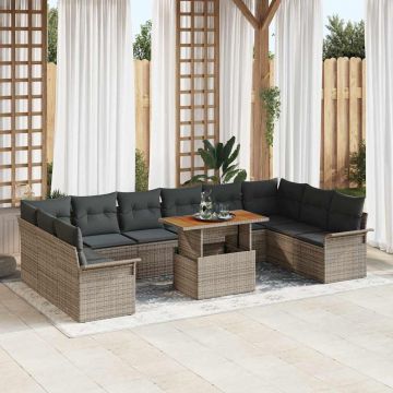 vidaXL Set de canapele pentru grădină cu pernă 11 pcs Gri
