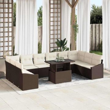vidaXL Set de canapele pentru grădină cu pernă 11 pcs maro și crem