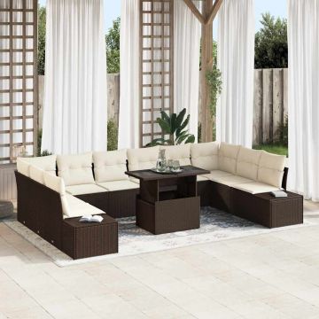 vidaXL Set de canapele pentru grădină cu pernă 11 pcs maro și crem