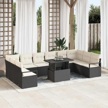 vidaXL Set de canapele pentru grădină cu pernă 11 pcs negru și crem