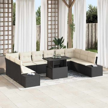 vidaXL Set de canapele pentru grădină cu pernă 11 pcs negru și crem
