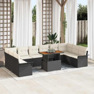 vidaXL Set de canapele pentru grădină cu pernă 11 pcs negru și crem