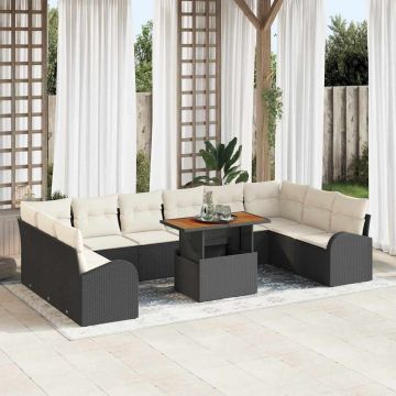 vidaXL Set de canapele pentru grădină cu pernă 11 pcs negru și crem